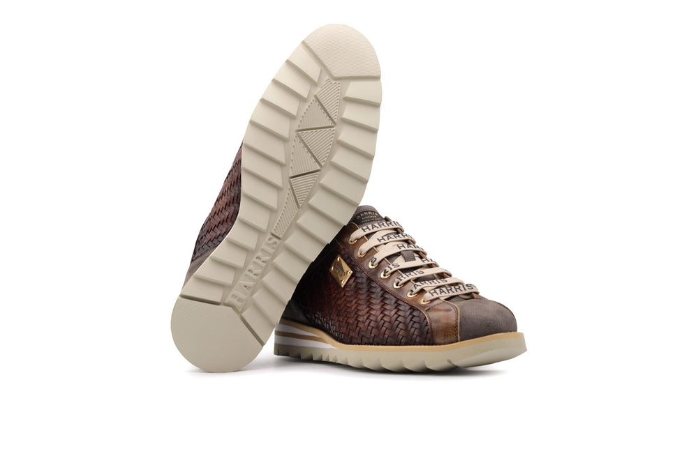 Sneakers in pelle intrecciata sfumata a mano