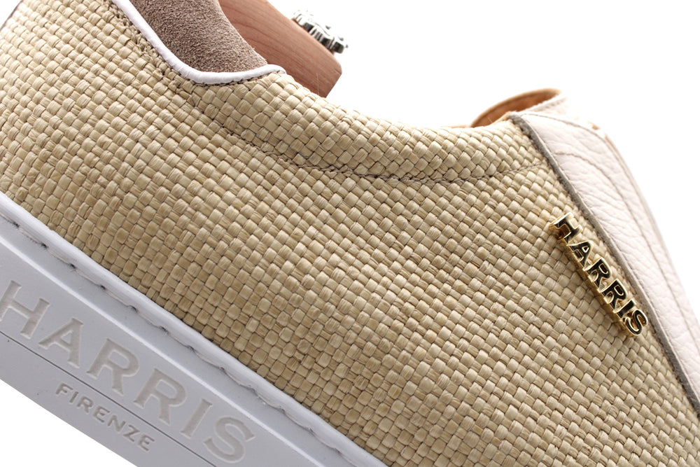 Sneakers slipon in pelle e rafia