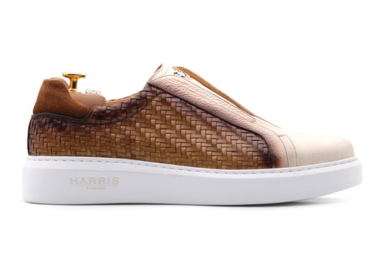 Sneakers slipon in pelle intrecciata