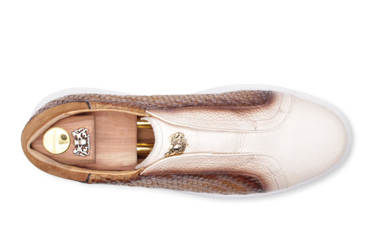 Sneakers slipon in pelle intrecciata