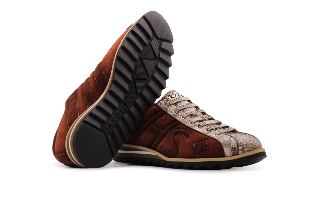 Sneakers in suede e pitone