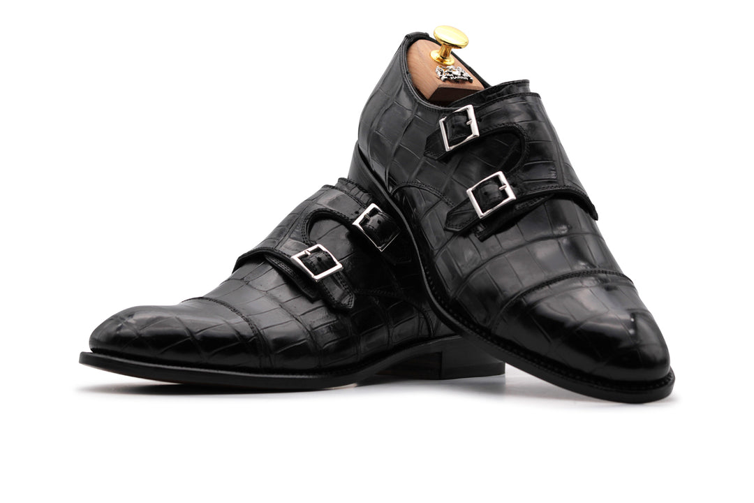 Doppia fibbia in pelle di coccodrillo