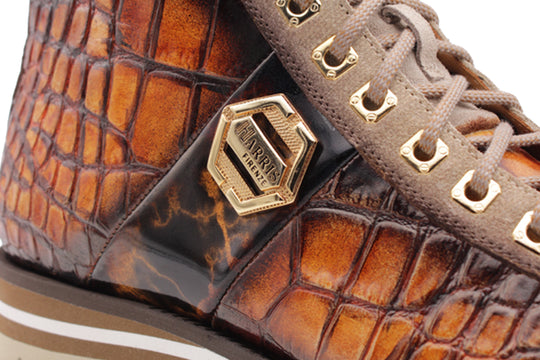 Crocodile effect leather ankle boot