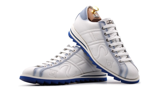 Sneaker in pelle e camoscio sfumato