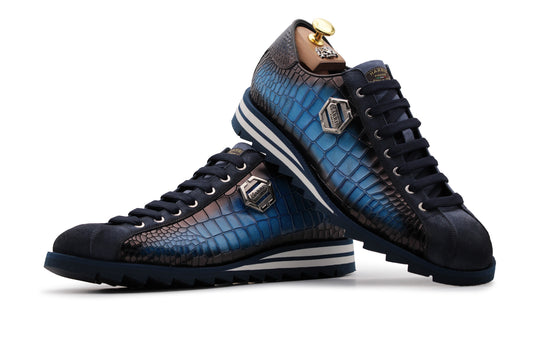 Sneakers with crocodile effect and suede