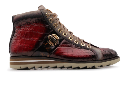 Crocodile effect leather ankle boot