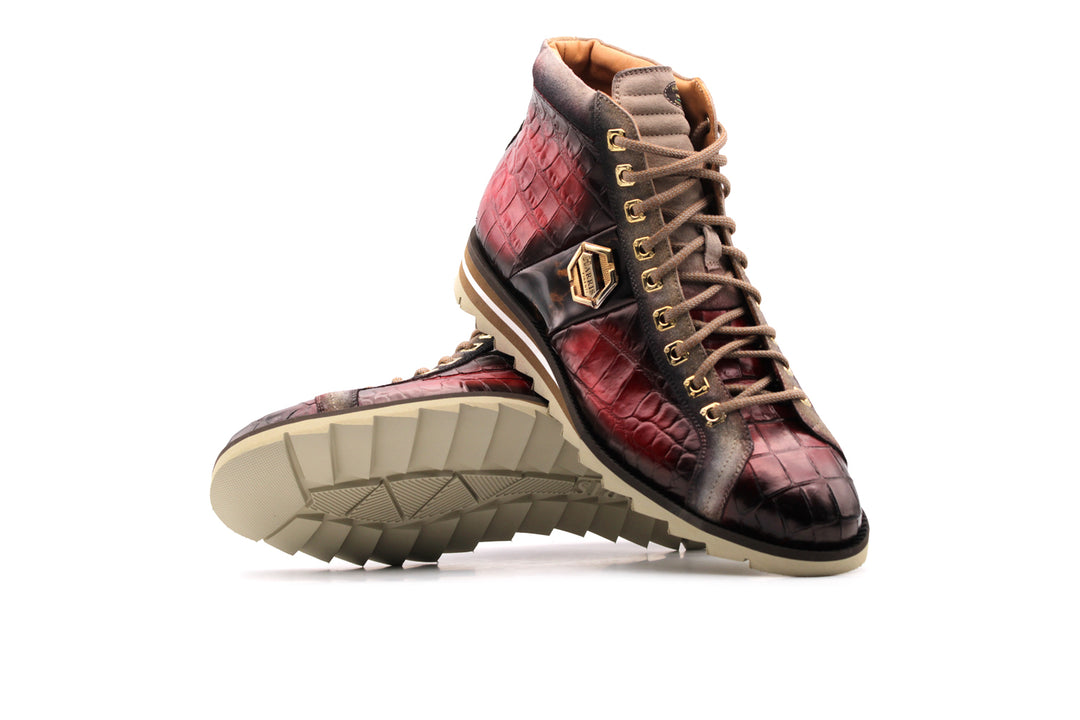 Crocodile effect leather ankle boot