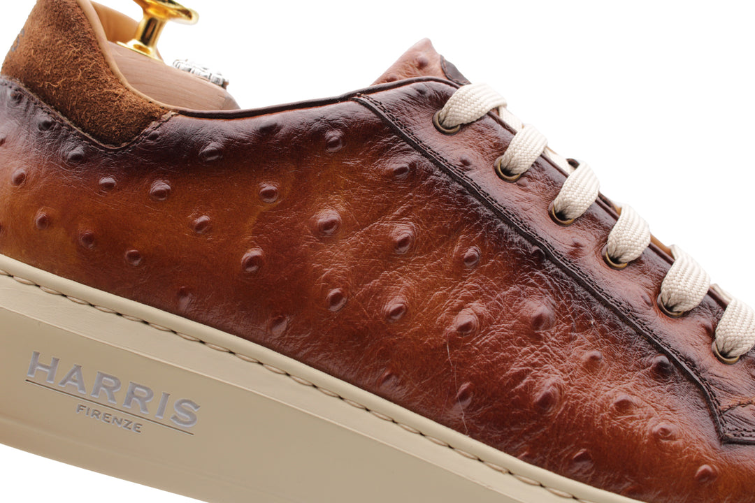 Ostrich-effect printed leather sneakers