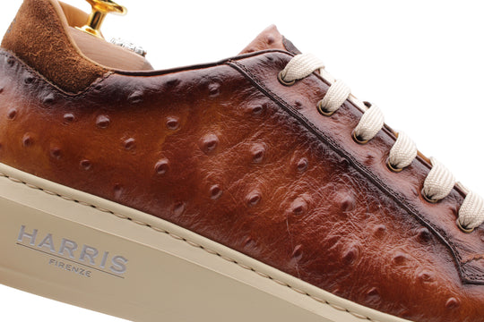 Ostrich-effect printed leather sneakers