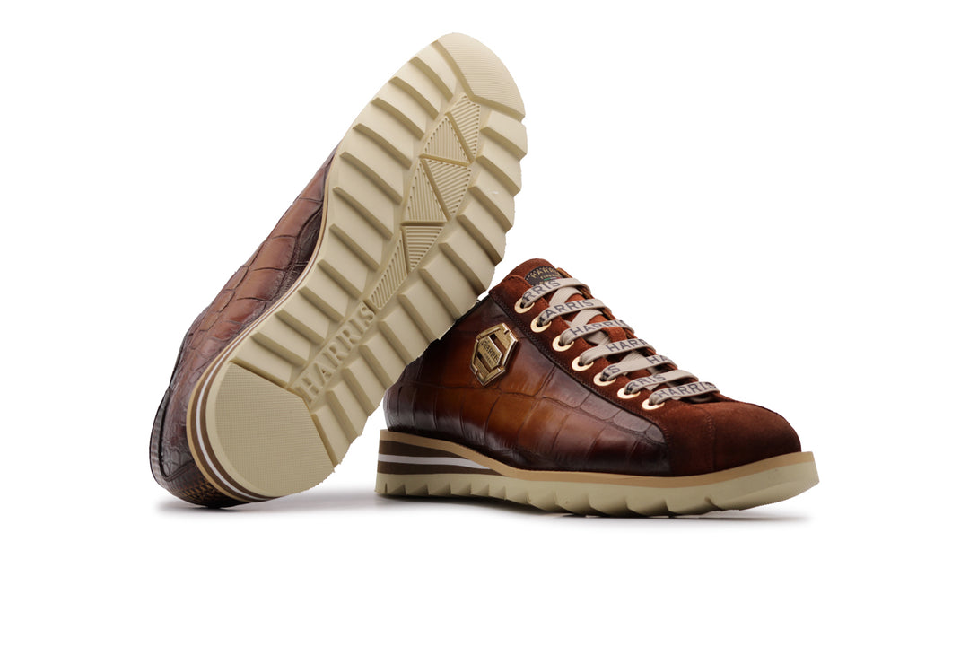 Sneakers con effetto coccodrillo e suede