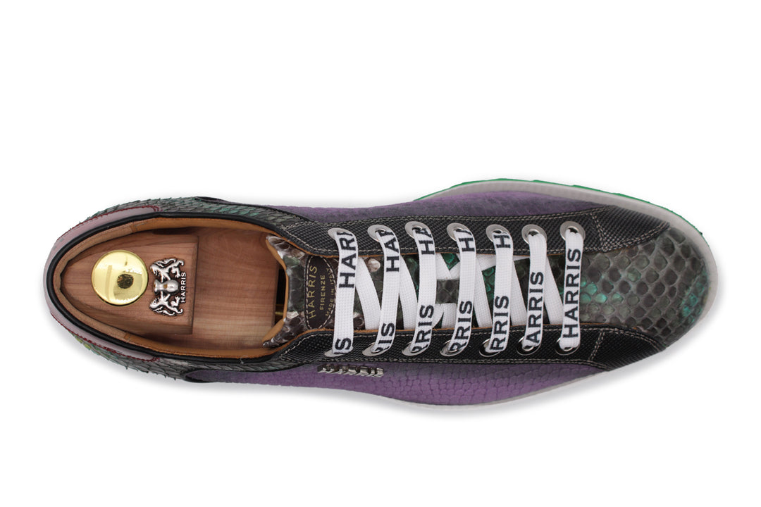 Sneakers in suede stampato e pitone