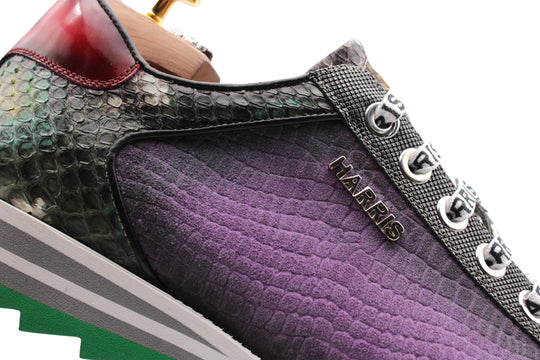 Sneakers in suede stampato e pitone