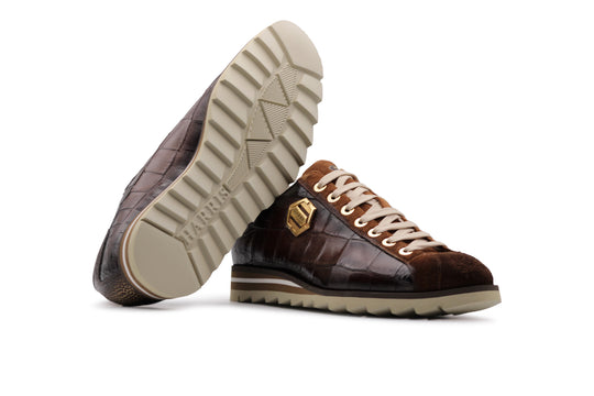 Sneakers con effetto coccodrillo e suede