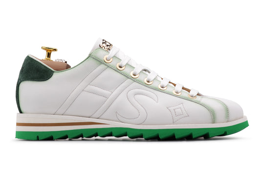 Sneaker de piel y ante decolorados.