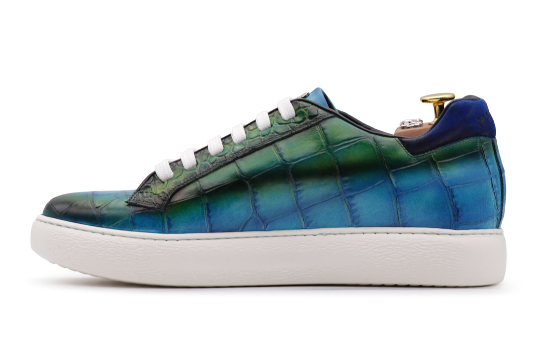 Crocodile effect leather sneakers