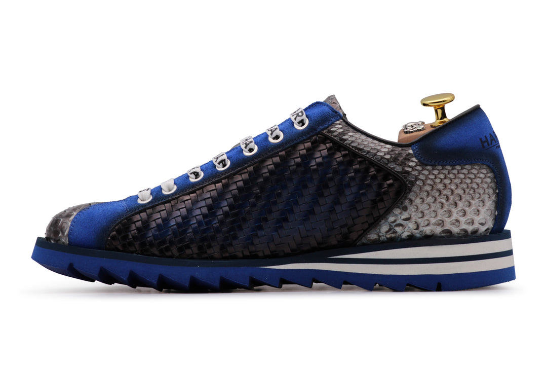 Sneaker in pelle intrecciata e pitone