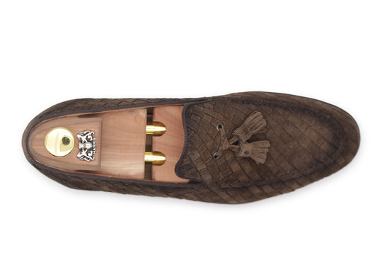 Woven suede moccasin