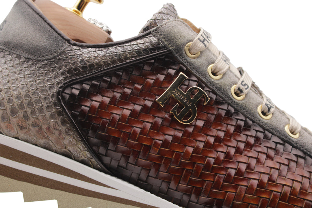 Sneakers in woven leather and python