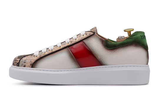 Sneakers in pelle morbida e pitone Multicolor