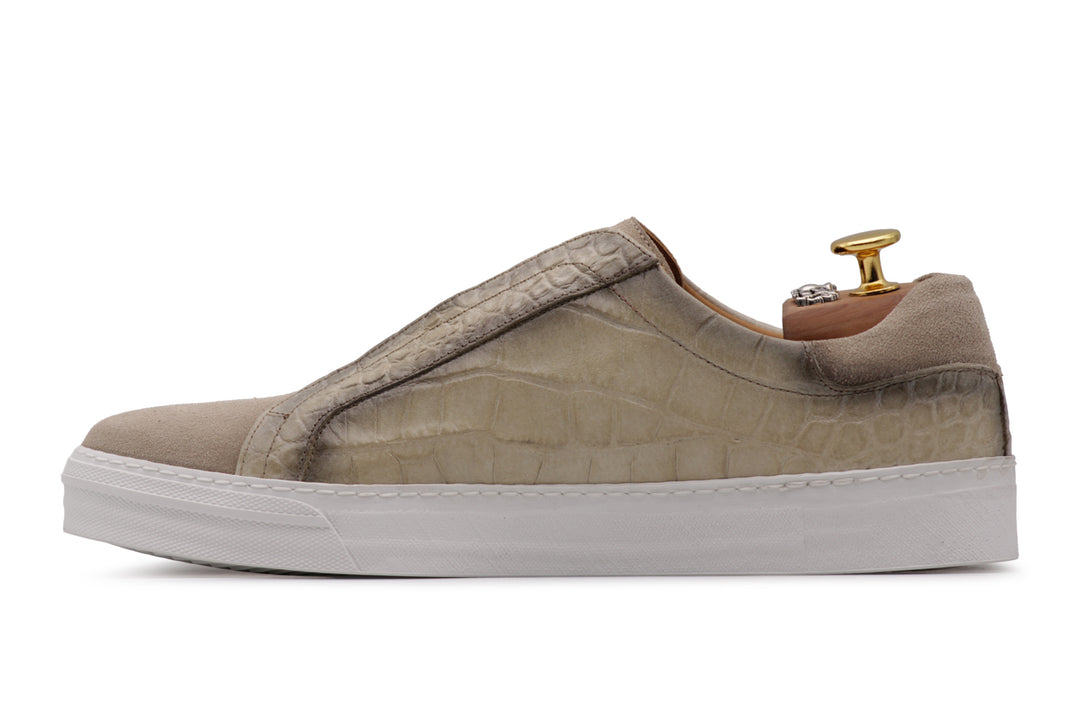 Sneakers slipon effetto coccodrillo Beige
