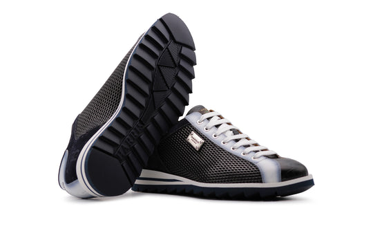Sneakers in pelle stampata con dettagli in suede Nera