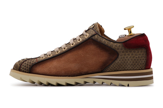 Sneakers in suede e pitone con cuciture imbottite