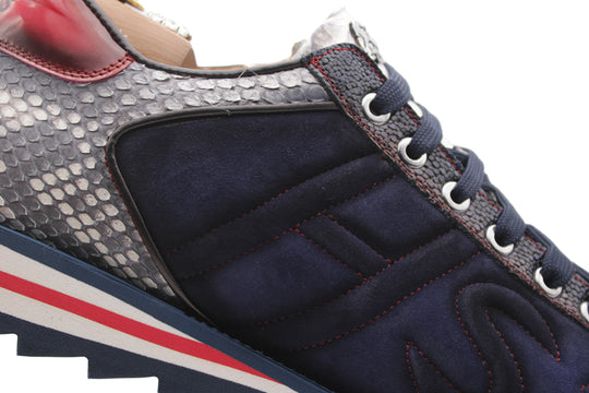 Sneakers in suede e pitone con cuciture imbottite