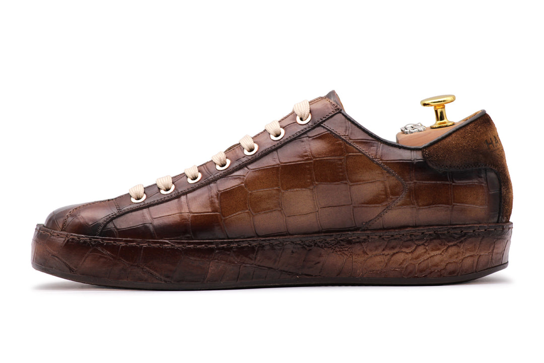 2817 Baskets Effet Crocodile – Marron